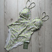 Jednoczęściowy damski strój kąpielowy kostium high-leg w kwiaty h&m 36/S