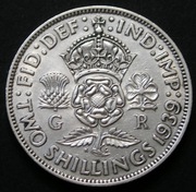 Wielka Brytania 2 shilling 1939 - król Jerzy VI - srebro