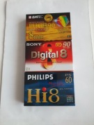 3 kasety Video8/Hi8 Sony Philips Emtec – nowe w folii, do kamer analogowych