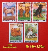Znaczki fauna;186: psy, zwierzęta- Korea Północna 1994r 