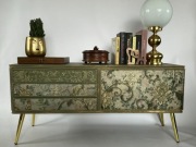 Toaletka PRL po renowacji szafka RTV komoda vintage oliwkowa zielen