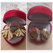 2 pary kolczyki listki i owalne kolor złoty wkręty sztyfty stal okazja