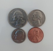 USA monety zestaw: 4 sztuki, różne nominały 