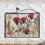 Witraż, dekor z suszonych kwiatów pysznogłówka