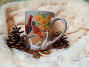 Wiejskie klimaty kubek ręcznie malowany kogut kurka gąski malwy zioła