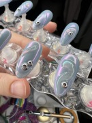 Sztuczne paznokci ręcznie malowane, niebieski z pyłkiem aurora i 3d żelem