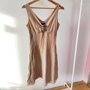 Jedwabna sukienka Caroll 38 M 100% jedwab brązowa delikatna zwiewna elegan