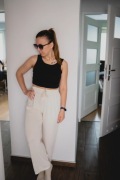 Spodnie prążkowane na gumkę kremowe J&X