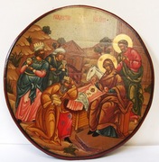 Prawosławna Ikona Narodzenia Chrystusa tempera XIX  cyprys  34 cm