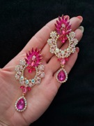 Kolczyki retro vintage kryształki cyrkonie róż fuksja