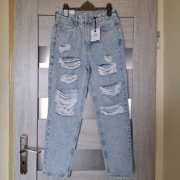 Jeansy z dziurami slim fit mom New Look
