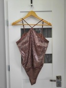brązowe cekinowe body H&m rozmiar s regulowane ramiączka 