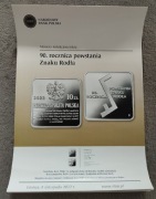 Folder -Ogloszenie do srebrnej monety 10 zł 90 r powstania ZNAKU RODŁA 