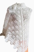 Biała Ażurowa Chusta narzutka wdzianko szal Rękodzieło szydełkowe 