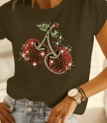 Czarny T-shirt wiśnie rozm XL