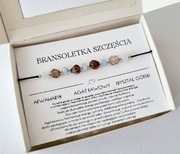 Bransoletka szczęścia akwamaryn kryształ górski agat kawowy 