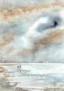 Rodzinny spacer w Pomorie. Original Akwarela A4