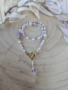 Naszyjnik Choker Kamienie Naturalne Perły Naturalne Lepidolit Kunzyt Ametys