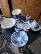 zestaw fajansu włocławskiego – ręcznie malowany kobalt, PRL, kolekcjonerski