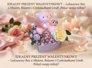 PREZENT WALENTYNKOWY Box Miś Różowy Róże Słodycze Lindt Zestaw