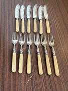 Antyczny komplet 12 szt noży i widelców do ryb EPNS Srebro 925 ok 1900