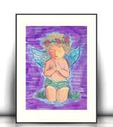 aniołek obrazek 21x30, amorek obrazek shabby chic, vintage plakat A4