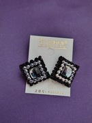 Nowe kwadratowe czarno-srebrne kolczyki