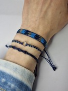 Zestaw bransoletek tkane z koralików regulowane niebieskie srebrne