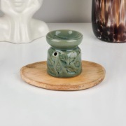 Ceramiczny Kominek Zapachowy | Ciemna zieleń | Motyw liści