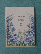 Kartka komunijna ręcznie wykonana z ręcznie malowanymi kwiatami 