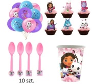 Zestaw urodziny Koci Domek Gabi kubeczki topper na tort balony łyżeczki