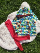 Nowy komplet dziecięcy bluza Smerfy i leginsy legginsy czerwone prążek 104