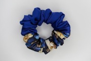gumka do włosów scrunchie MIDI satynowa frotka granatowa chabrowa w kwiaty