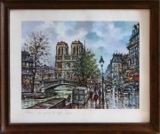 Obraz: Katedra Notre Dame z Sekwaną, Paryż, Francja - w drewnianej ramie.