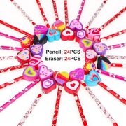 Ołówki walentynki z gumką  24 sztuki 