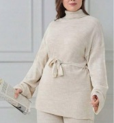 Beżowy sweter tunika golf dzianina 48/50