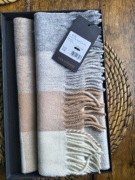 Szal Molton w kratę szary beżowy biały 100 % wełny