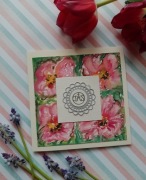 Kartka komunijna ręcznie wykonana z ręcznie malowanymi kwiatami 