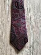 Jedwabno - wełniany krawat Lambert _ czarno - szaro - bordowy _ 8 cm