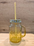 Żółty cieniowany słoik zakręcany ze słomką 400 ml