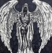 Rysunek tuszem i markerem - Memento Mori - Strażnik - 210x210 mm