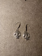 Nowe,srebrne kolczyki z czaszką Halloween, Handmade.