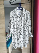 Koszula biała wzór geometryczny długi rękaw błyszczące wstawki 44 XXL