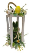 Kompozycja stroik wielkanocny Lampion drewniany z zającem flokowanym 