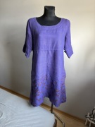 Uno Danmark fioletowa sukienka Iniana 100 % len kwiaty L XL