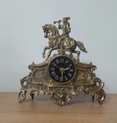 Mosiężny zegar z trębaczem na koniu vintage 