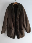 Męski kożuch L / XL 52 wełna wool skórzany brązowy Vintage Shearling 