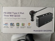 Ulepszony Rozdzielacz ładowarka gniazda zapalniczki 3x USB AQC 3.0 1xUSB C 