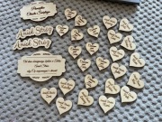 Zestaw 29 elementów ze sklejki, serca napisy Anioł Stróż, czuwam nad Tobą