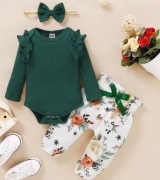 Komplet dla dziewczynki , kwiaty , zielony